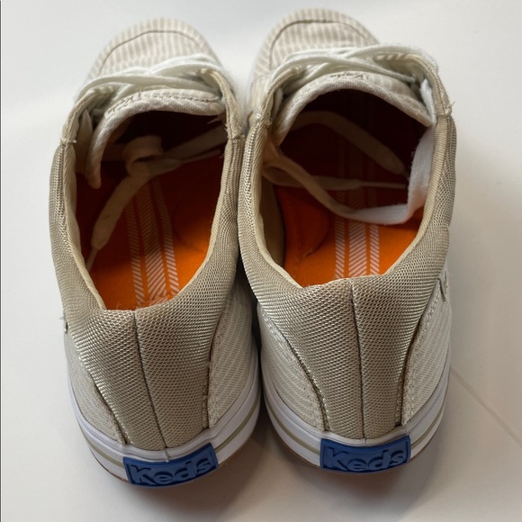 Keds Pinstripe Canvas Lace Up Sneakers Neutral Beige Womens Size 9 - Picture 4 of 9